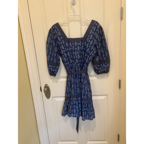 A Loves A Blue Boho Floral Dress Large Puff Sleeve Tiered Square Neckline - Picture 7 of 7